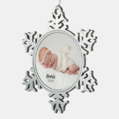 Custom Newborn Keepake Baby Foto Schneeflocken Zinn-Ornament (Rechts)