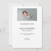 Custom Newborn photography Modern Baby BOY Birth Dankeskarte (Rückseite)