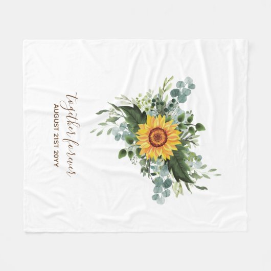 Custom Newlywings Rustic Sunflowers Eucalyptus Lea Fleecedecke (Vorderseite (Horizontal))