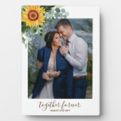 Custom Newlywings Rustic Sunflowers Eucalyptus Lea Fotoplatte (Vorderseite)