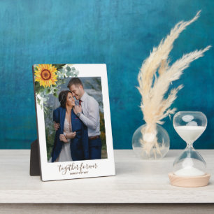 Custom Newlywings Rustic Sunflowers Eucalyptus Lea Fotoplatte