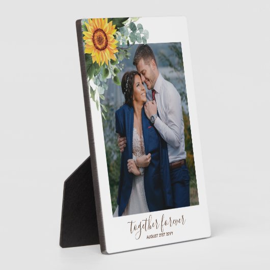 Custom Newlywings Rustic Sunflowers Eucalyptus Lea Fotoplatte (Seite)