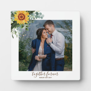 Custom Newlywings Rustic Sunflowers Eucalyptus Lea Fotoplatte