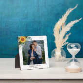 Custom Newlywings Rustic Sunflowers Eucalyptus Lea Fotoplatte (InSitu)