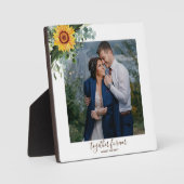 Custom Newlywings Rustic Sunflowers Eucalyptus Lea Fotoplatte (Vorderseite)
