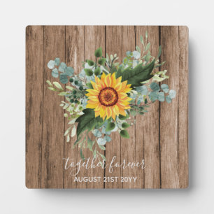 Custom Newlywings Rustic Sunflowers Eucalyptus Lea Fotoplatte