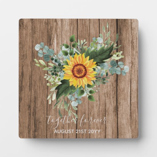 Custom Newlywings Rustic Sunflowers Eucalyptus Lea Fotoplatte (Vorderseite)