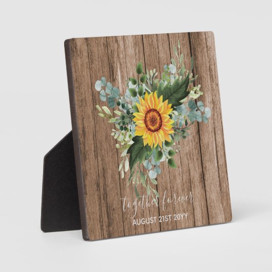 Custom Newlywings Rustic Sunflowers Eucalyptus Lea Fotoplatte (Vorderseite)