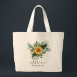 Custom Newlywings Rustic Sunflowers Eucalyptus Lea Jumbo Stoffbeutel<br><div class="desc">Fügen Sie Ihren eigenen Text,  wie gewünscht,  um diese atemberaubende Aquarellbilder von Sonnenblumen,  Eukalyptus-Blätter und Grünpflanzen zu personalisieren. Ideal für Hochzeitsgeschenke,  Brautparty,  Brautjungfrau,  Trauzeugin,  Blume,  Braut oder Bräutigam. Bearbeiten Sie den Text in Anzug.</div>