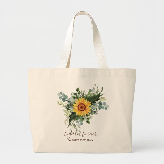 Custom Newlywings Rustic Sunflowers Eucalyptus Lea Jumbo Stoffbeutel (Vorne)