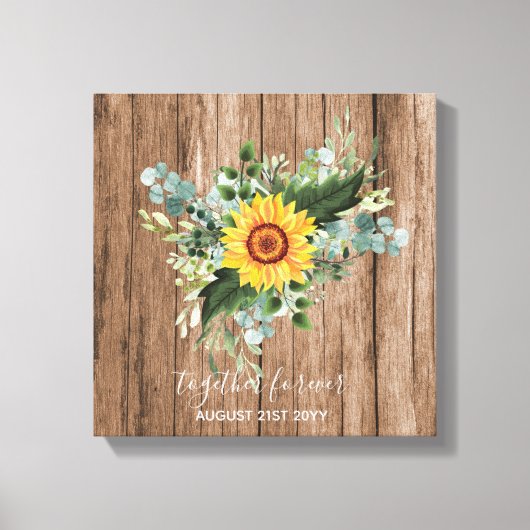 Custom Newlywings Rustic Sunflowers Eucalyptus Lea Leinwanddruck (Vorderseite)