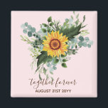 Custom Newlywings Rustic Sunflowers Eucalyptus Lea Magnet<br><div class="desc">Fügen Sie Ihren eigenen Text,  wie gewünscht,  um diese atemberaubende Aquarellbilder von Sonnenblumen,  Eukalyptus-Blätter und Grünpflanzen zu personalisieren. Ideal für Hochzeitsgeschenke,  Brautparty,  Brautjungfrau,  Trauzeugin,  Blume,  Braut oder Bräutigam. Bearbeiten Sie den Text in Anzug.</div>