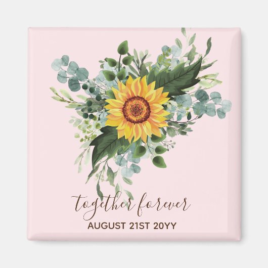 Custom Newlywings Rustic Sunflowers Eucalyptus Lea Magnet (Vorne)
