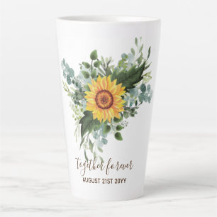 Custom Newlywings Rustic Sunflowers Eucalyptus Lea Milchtasse