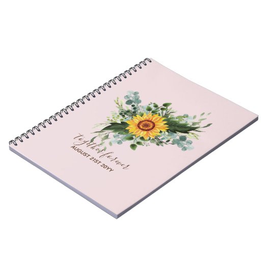 Custom Newlywings Rustic Sunflowers Eucalyptus Lea Notizblock (Linke Seite)