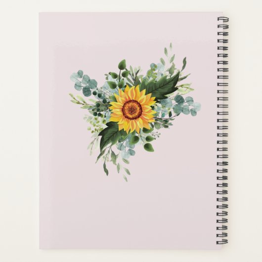 Custom Newlywings Rustic Sunflowers Eucalyptus Lea Planer (Rückseite)