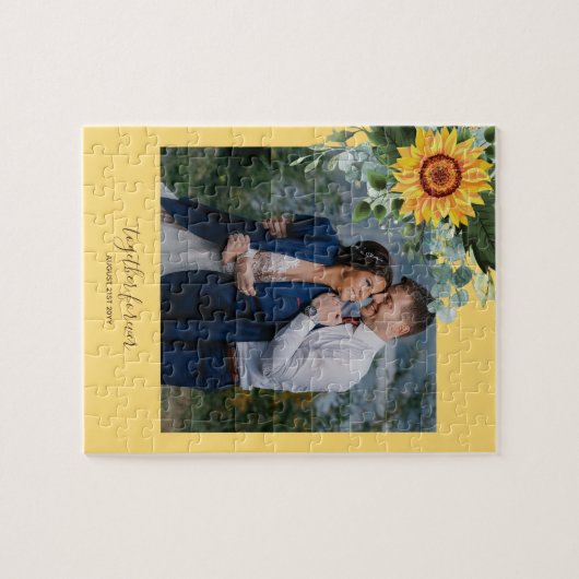 Custom Newlywings Rustic Sunflowers Eucalyptus Lea Puzzle (Horizontal)