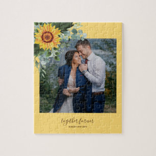 Custom Newlywings Rustic Sunflowers Eucalyptus Lea Puzzle