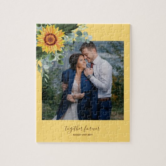 Custom Newlywings Rustic Sunflowers Eucalyptus Lea Puzzle (Vertikal)
