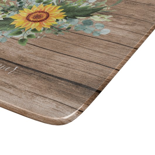 Custom Newlywings Rustic Sunflowers Eucalyptus Lea Schneidebrett (Ecke)