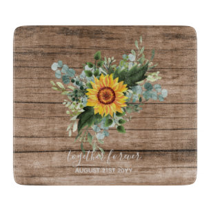 Custom Newlywings Rustic Sunflowers Eucalyptus Lea Schneidebrett