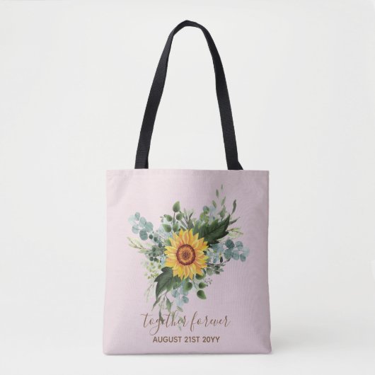 Custom Newlywings Rustic Sunflowers Eucalyptus Lea Tasche (Vorderseite)