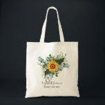 Custom Newlywings Rustic Sunflowers Eucalyptus Lea Tragetasche<br><div class="desc">Fügen Sie Ihren eigenen Text,  wie gewünscht,  um diese atemberaubende Aquarellbilder von Sonnenblumen,  Eukalyptus-Blätter und Grünpflanzen zu personalisieren. Ideal für Hochzeitsgeschenke,  Brautparty,  Brautjungfrau,  Trauzeugin,  Blume,  Braut oder Bräutigam. Bearbeiten Sie den Text in Anzug.</div>
