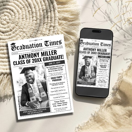 Custom Newspaper Abschluss Einladung Ankündigung
