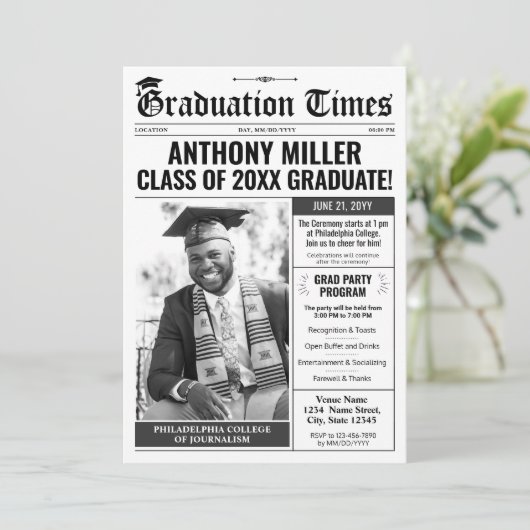 Custom Newspaper Abschluss Einladung Ankündigung (Stehend Vorderseite)