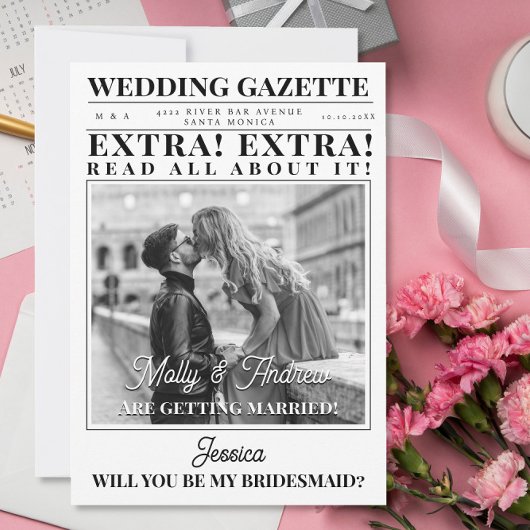 Custom Newspaper Foto Einzigartige Bridesmaid Vors Einladung