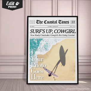 Custom Newspaper Print Coastal Cowgirl Wall Art Poster