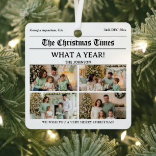 Custom Newspaper Style Family Christmas Foto Ornament Aus Metall