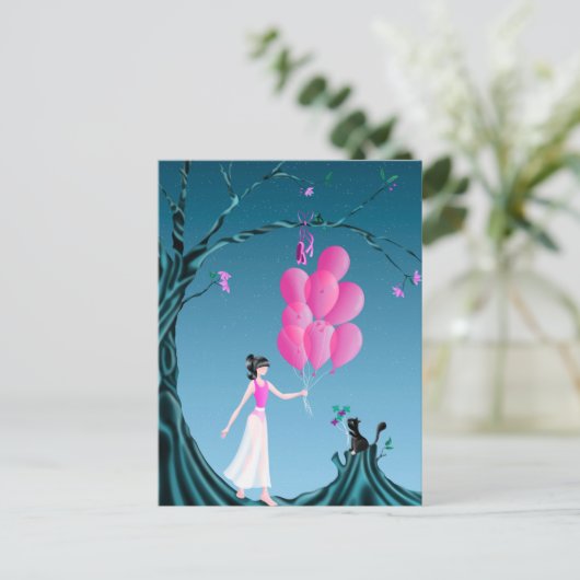 Custom Niedlich Ballerina and Cat Night Sky Postca Postkarte (Stehend Vorderseite)
