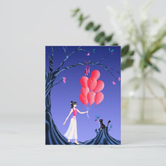 Custom Niedlich Ballerina and Cat Night Sky Postca Postkarte (Stehend Vorderseite)