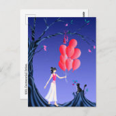 Custom Niedlich Ballerina and Cat Night Sky Postca Postkarte (Vorne/Hinten)