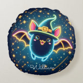 Custom Niedlich Bat Witch's Hat Halloween Kinderzi Rundes Kissen (Vorderseite)