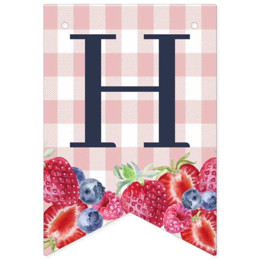 Custom Niedlich Berry First Birthday Pink Kariert Wimpelkette (Zweite Fahne)