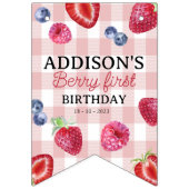 Custom Niedlich Berry First Birthday Pink Kariert Wimpelkette (Erste Fahne)