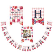 Custom Niedlich Berry First Birthday Pink Kariert Wimpelkette