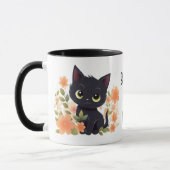 Custom Niedlich Black Kitten mit Blume Tasse (Links)