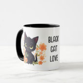 Custom Niedlich Black Kitten mit Blume Tasse (Vorderseite Links)