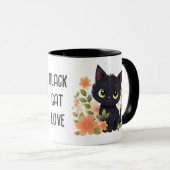 Custom Niedlich Black Kitten mit Blume Tasse (VorderseiteRechts)