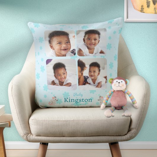 Custom Niedlich Blue Baby Name Foto Throw Kissen