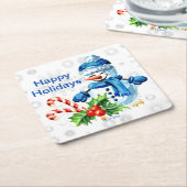 Custom Niedlich Blue Snowman Weihnachts-Party Rechteckiger Pappuntersetzer (angewinkelt)