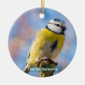 Custom Niedlich Blue Yellow Bird Foto Personalisie Keramik Ornament (Vorne)