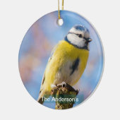 Custom Niedlich Blue Yellow Bird Foto Personalisie Keramik Ornament (Links)
