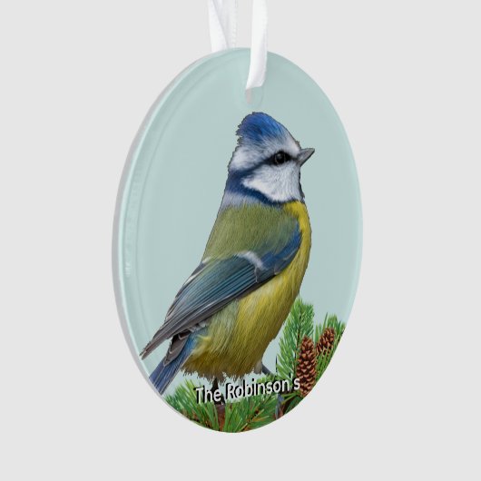 Custom Niedlich Blue Yellow Bird Foto Personalisie Ornament (Vorderseite)