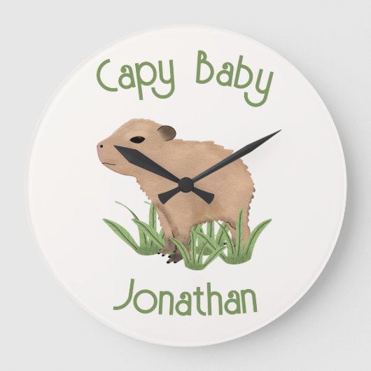 Custom Niedlich Capybara Pun Baby Boy Kinderzimmer Große Wanduhr (Vorderseite)
