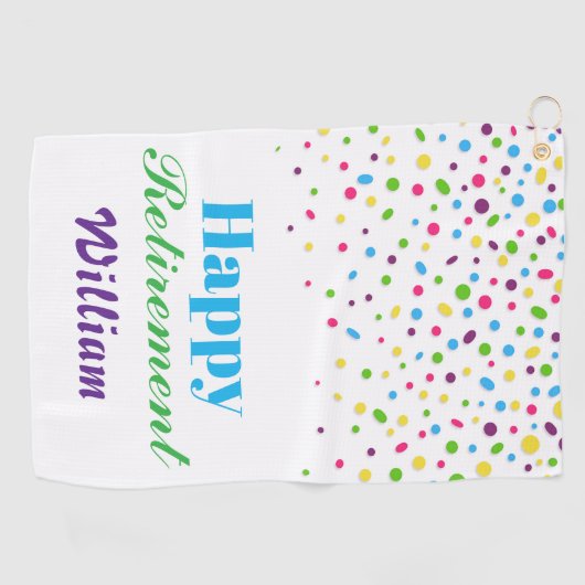 Custom Niedlich Colorful Confetti Happy Retirement Golfhandtuch (Horizontal)