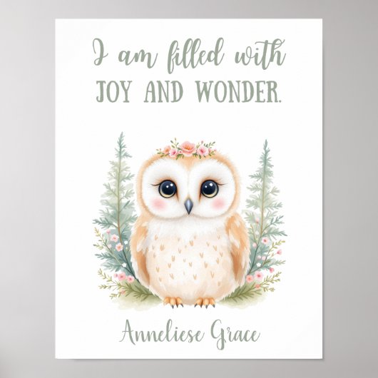 Custom Niedlich Elegange Owl Woodland Animal Kinde Poster (Vorne)